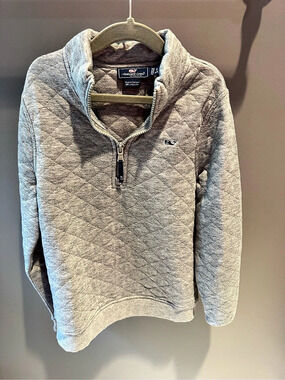 Vineyard Vines Quilted 1/2-Zip Pullover Boys Gray Size 8-10